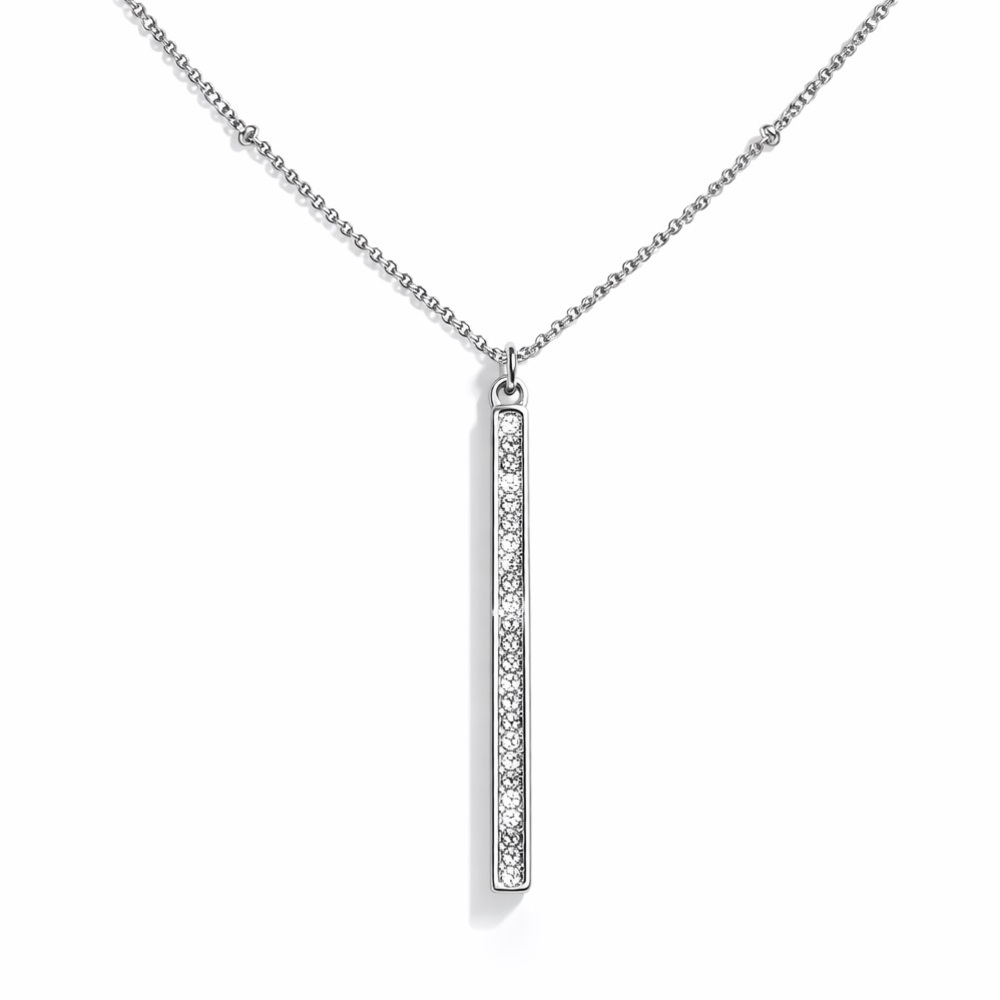 NWT APT. 9 Silver Tone Rhinestone Bar Pendant Necklace 32” Long